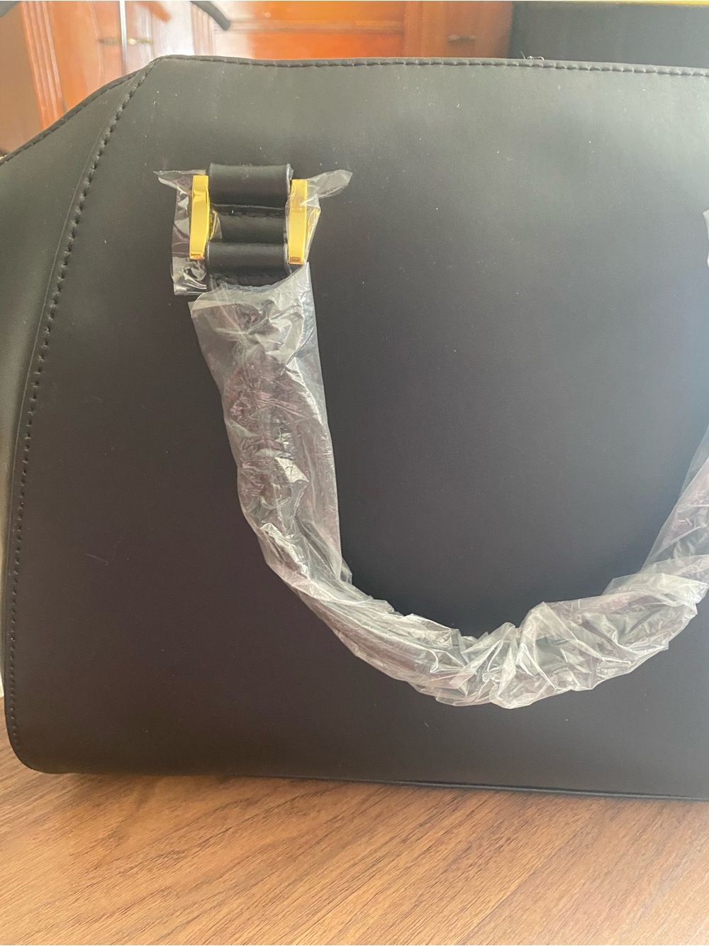 Joy & Iman Black Tote with Gold Accent Hardware 2 pieces